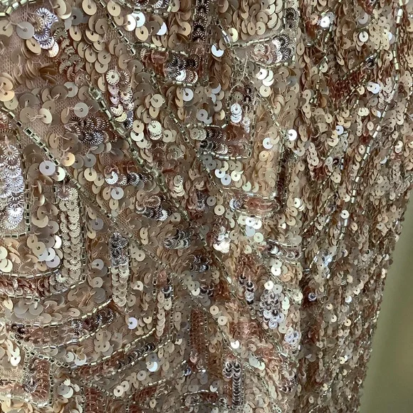 MacDuggal Rose Gold Sequin Evening Gown with Slit and Train - Picture 10 of 14